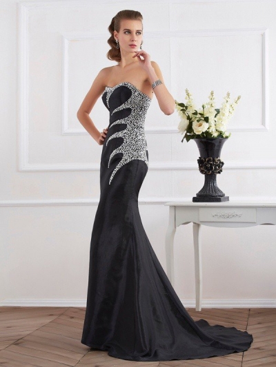 Trumpet/Mermaid Strapless Sleeveless Beading Long Taffeta Dresses [40040]