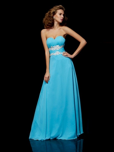 A-Line/Princess Sweetheart Sleeveless Applique Long Chiffon Dresses