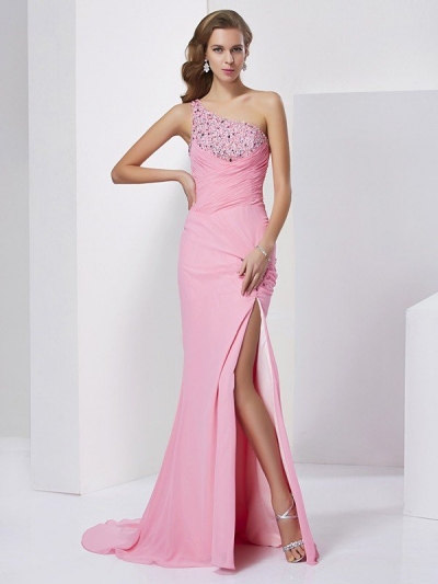 Sheath/Column Sweetheart Sleeveless Beading Long Chiffon Dresses [40232]