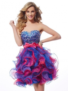 A-Line/Princess Sweetheart Sleeveless Sequin Short Organza Homecoming Dresses