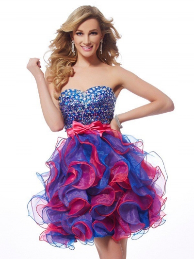 A-Line/Princess Sweetheart Sleeveless Sequin Short Organza Homecoming Dresses [40558]