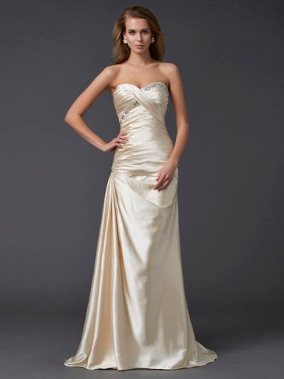 Sheath/Column Sweetheart Sleeveless Beading Long Elastic Woven Satin Dresses