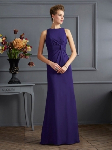 Sheath/Column Bateau Sleeveless Pleats Long Chiffon Dresses