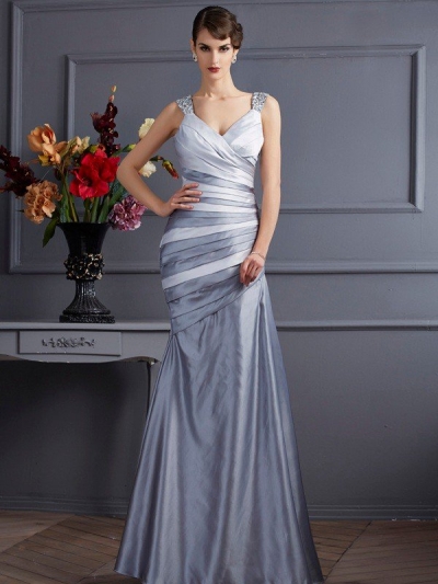 Trumpet/Mermaid Straps Sleeveless Pleats Long Satin Dresses [40745]