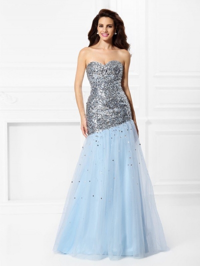 Trumpet/Mermaid Sweetheart Sequin Sleeveless Long Satin Dresses [50023]