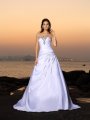 A-Line/Princess Strapless Beading Sleeveless Long Satin Beach Wedding Dresses