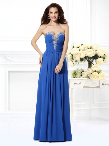 A-Line/Princess V-neck Beading Sleeveless Long Chiffon Dresses