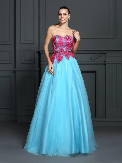 Ball Gown Sweetheart Lace Sleeveless Long Satin Quinceanera Dresses [50288]