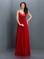 A-Line/Princess V-neck Hand-Made Flower Sleeveless Long Chiffon Bridesmaid Dresses