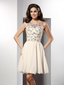 A-Line/Princess Bateau Beading Sleeveless Short Chiffon Cocktail Dresses