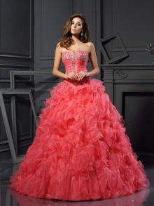 Ball Gown Sweetheart Ruffles Sleeveless Long Organza Quinceanera Dresses