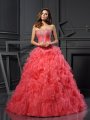 Ball Gown Sweetheart Ruffles Sleeveless Long Organza Quinceanera Dresses