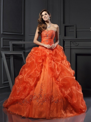 Ball Gown Sweetheart Beading Sleeveless Long Organza Quinceanera Dresses