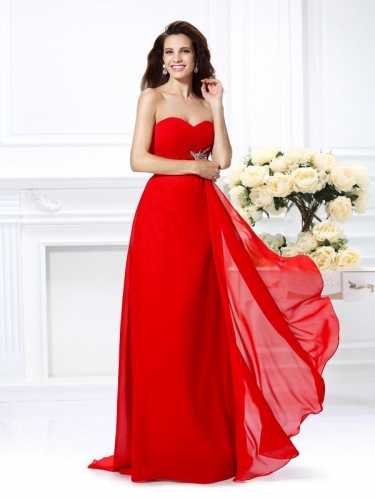 A-Line/Princess Sweetheart Beading Sleeveless Long Chiffon Dresses