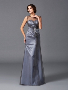 Sheath/Column Scoop Beading Sleeveless Long Net Mother of the Bride Dresses