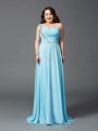 A-Line/Princess One-Shoulder Rhinestone Sleeveless Long Chiffon Plus Size Dresses