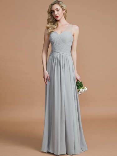 A-Line/Princess V-neck Chiffon Floor-Length Sleeveless Bridesmaid Dresses