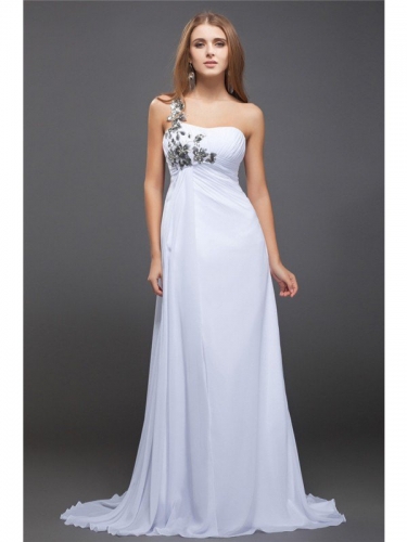 A-Line/Princess One-Shoulder Sequin Lace Sleeveless Long Chiffon Dresses