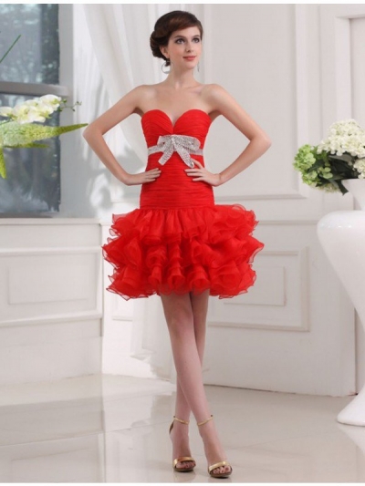 A-Line/Princess Beading Sweetheart Sleeveless Short Organza Cocktail Dresses [N13ZAYS5654]