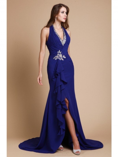 Trumpet/Mermaid V-neck Long Sleeveless Beading Chiffon Dresses