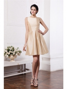 A-Line/Princess Scoop Sleeveless Pleats Short Taffeta Bridesmaid Dresses