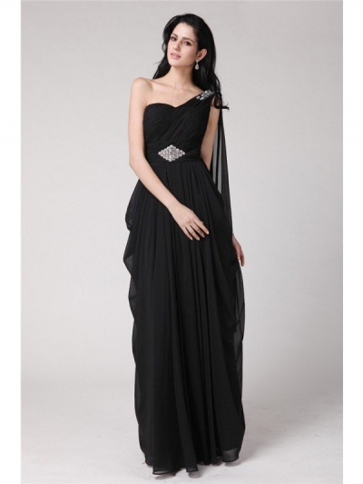 Sheath/Column One-Shoulder Sleeveless Long Beading Chiffon Dresses [N13ZYDRESS232]