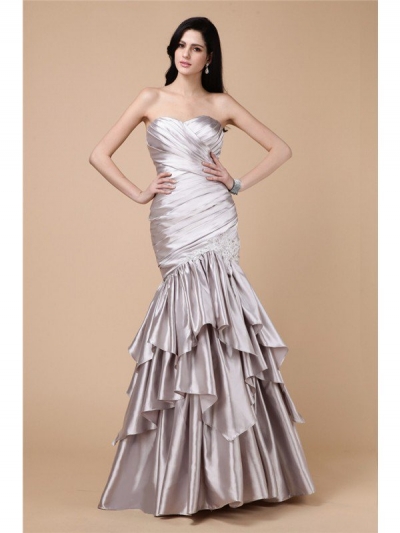 Trumpet/Mermaid Strapless Sleeveless Pleats Long Elastic Woven Satin Dresses [N13ZYDRESS255]