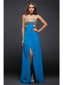 Sheath/Column Strapless Sequin Lace Sleeveless Long Chiffon Dresses