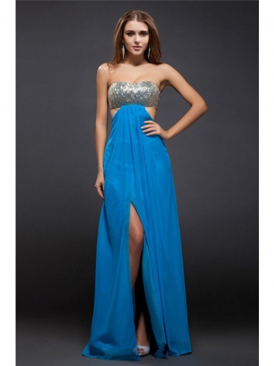 Sheath/Column Strapless Sequin Lace Sleeveless Long Chiffon Dresses