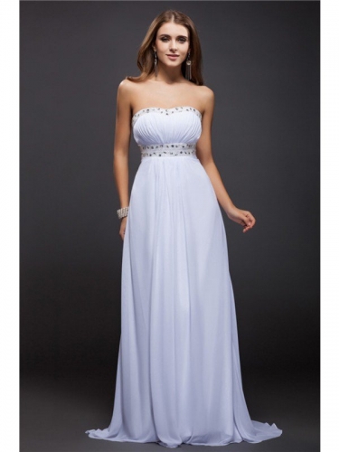 Sheath/Column Strapless Beading Sleeveless Long Chiffon Dresses