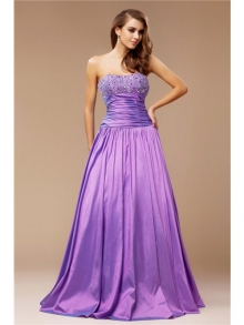 A-Line/Princess Strapless Beading Sleeveless Long Taffeta Dresses