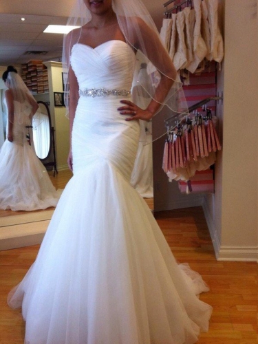 Trumpet/Mermaid Sleeveless Sweetheart Floor-Length Beading Tulle Wedding Dresses