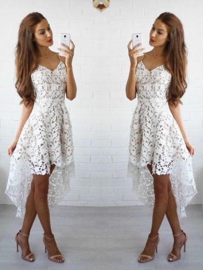 A-Line/Princess Sleeveless Spaghetti Straps Lace Short/Mini Dresses