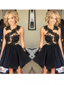 A-Line/Princess Sleeveless Scoop Lace Chiffon Short/Mini Dresses