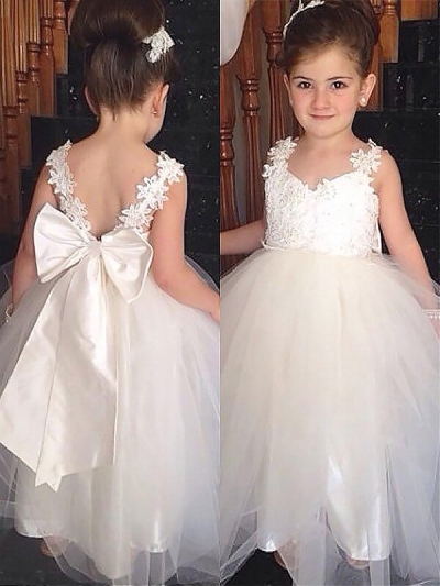 Ball Gown Sweetheart Sleeveless Bowknot Floor-Length Tulle Flower Girl Dresses [PO16033PO805]