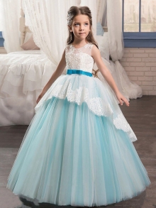 Ball Gown Jewel Sleeveless Sash/Ribbon/Belt Floor-Length Tulle Flower Girl Dresses