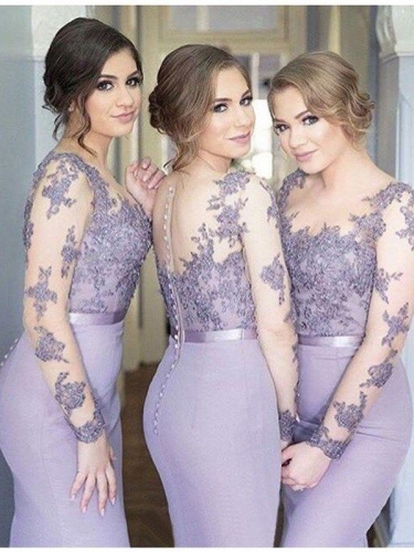 Trumpet/Mermaid Scoop Long Sleeves Jersey Floor-Length Bridesmaid Dresses