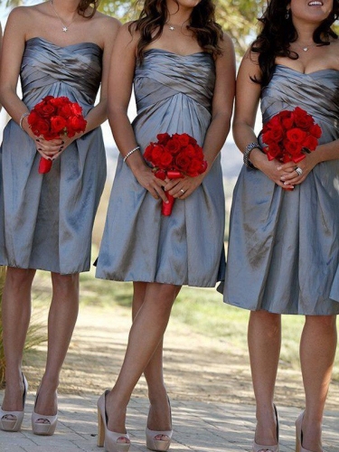 Sheath/Column Sweetheart Sleeveless Satin Short/Mini Bridesmaid Dresses