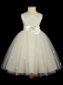 A-line/Princess Scoop Sleeveless Hand-made Flower Long Tulle Flower Girl Dresses