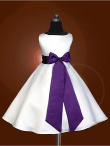 A-line/Princess Scoop Sleeveless Bowknot Long Satin Flower Girl Dresses