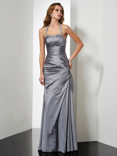 Trumpet/Mermaid Halter Sleeveless Beading Long Taffeta Dresses