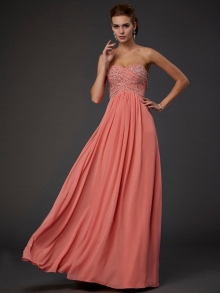 A-Line/Princess Sweetheart Sleeveless Beading Long Chiffon Dresses