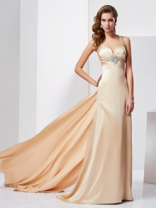 Sheath/Column Halter Sleeveless Ruffles Long Silk like Satin Dresses