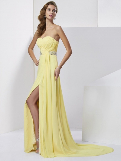 Sheath/Column Sweetheart Sleeveless Beading Long Chiffon Dresses [40192]