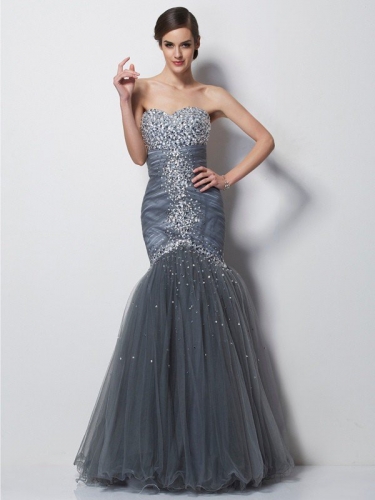 Trumpet/Mermaid Sweetheart Sleeveless Beading Long Net Dresses