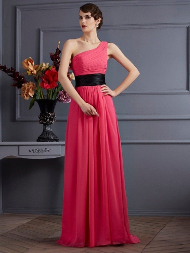 A-Line/Princess One-Shoulder Sleeveless Pleats Long Chiffon Dresses