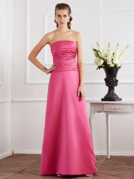 Sheath/Column Strapless Sleeveless Pleats Long Satin Dresses...