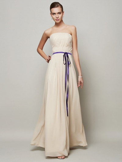 A-Line/Princess Strapless Sleeveless Sash/Ribbon/Belt Long Chiffon Dresses [40515]