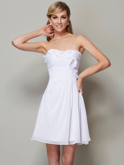 A-Line/Princess Strapless Sleeveless Pleats Applique Short Chiffon Bridesmaid Dresses [40518]