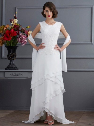 Sheath/Column Bateau Sleeveless Lace High Low Chiffon Mother of the Bride Dresses [40687]